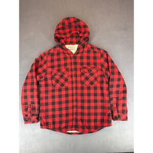 Boston Traders Flannel Sherpa Lined Hooded Red/Black Mens LG